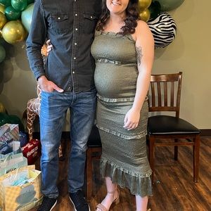Green Smocked Maternity Dress